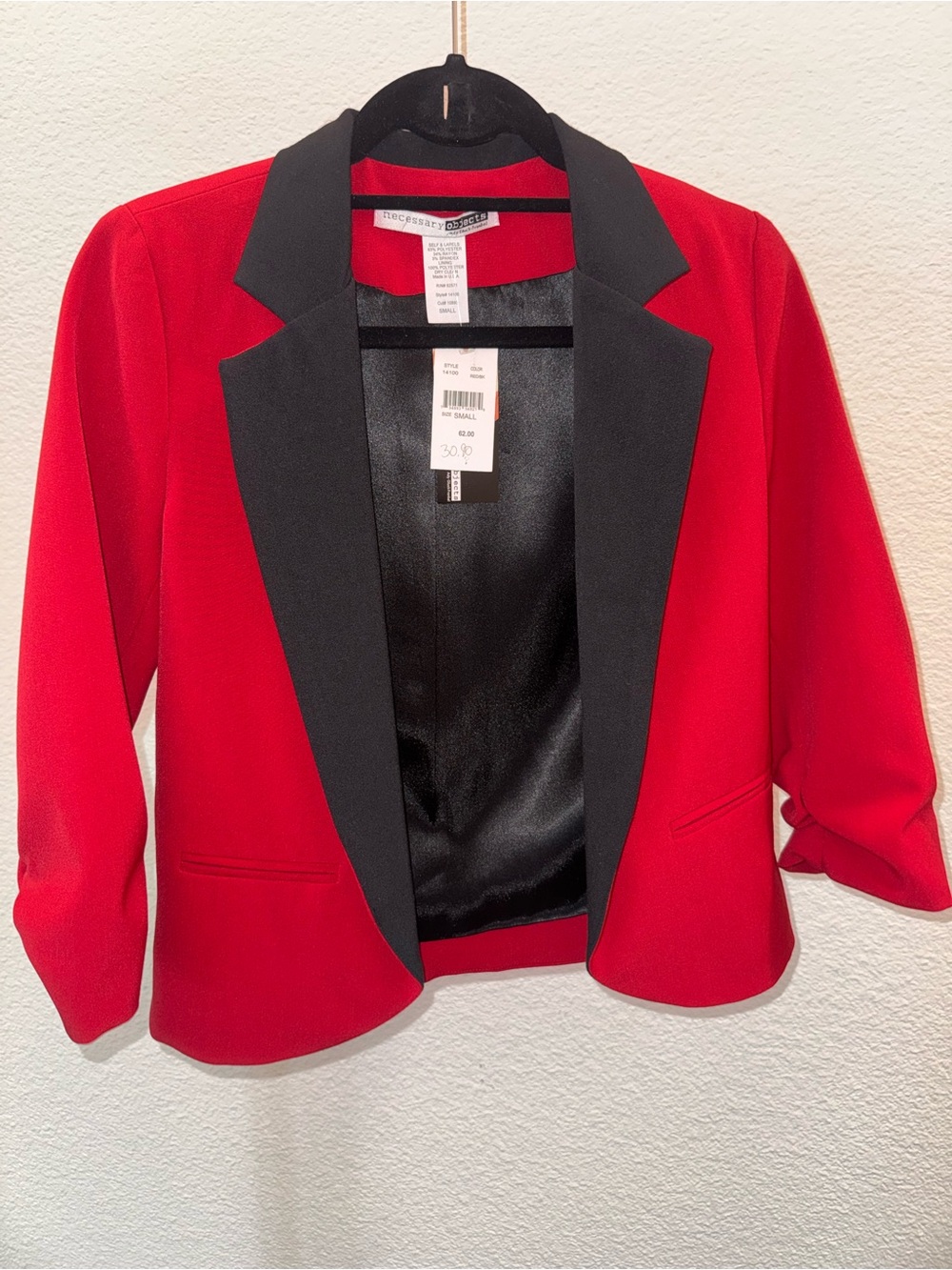 Necessary Objects Red & Black Open Front Blazer Jacket Women’s Small NWT